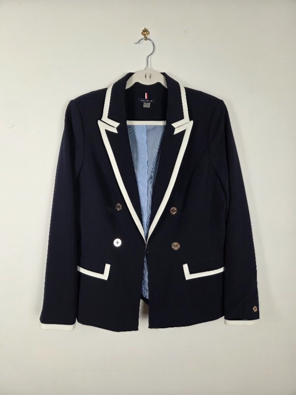 Tommy Hilfiger Navy Nautical Contrast Trim Double Breasted Blazer, Women S-12